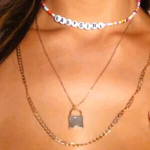 Necklace "Babygirl" 3-Layer Gold Tone and Multicolored